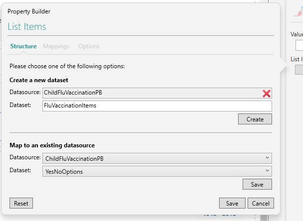 Picture showing the Property Builder Options.